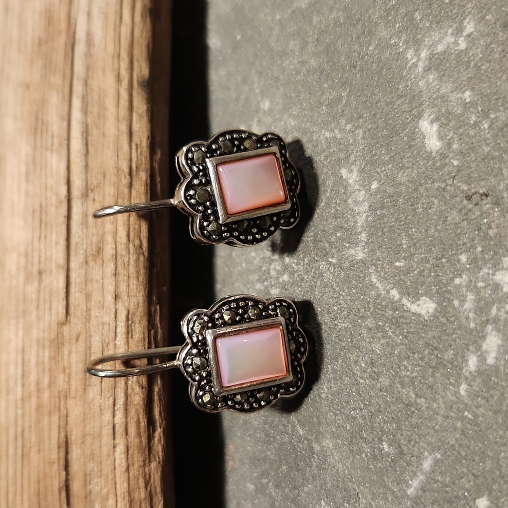 Sterling Silver And Mother Pearl Vintage Earrings